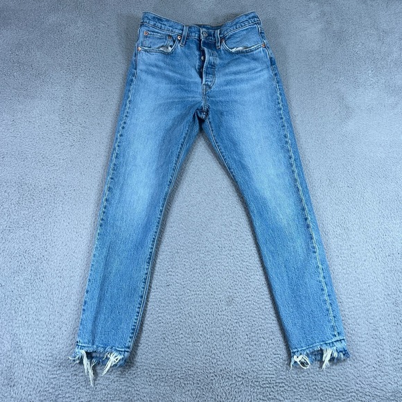 Levi's Denim - Levis 501 S Premium Jeans Womens 28x28 Blue Denim Button Fly Skinny Distressed